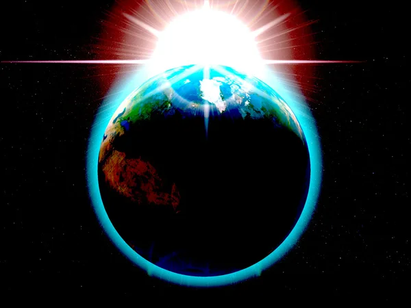 떠오르는 태양 일러스트와 함께 지구 — 스톡 사진