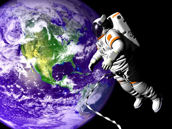 Летящий астронавт в космосе — стоковое фото