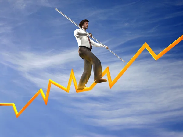 Uomo d'affari su un grafico finanza che mira al top — Foto Stock
