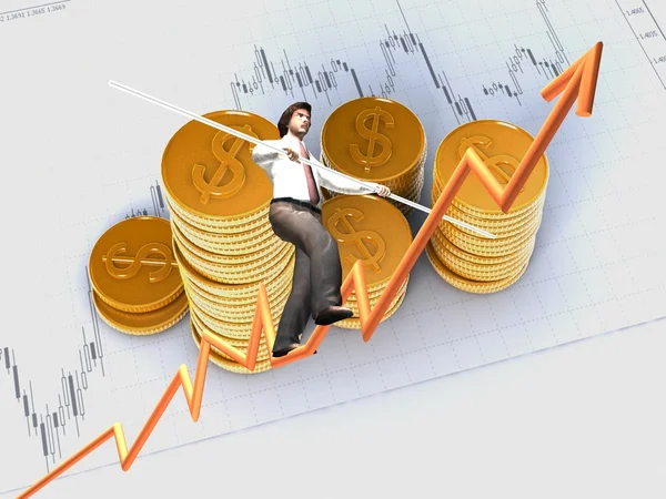 トップを目指す金融グラフィック上のビジネスマン — ストック写真