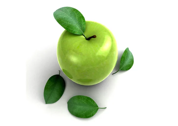 Pomme verte fraîche avec feuille verte — Photo