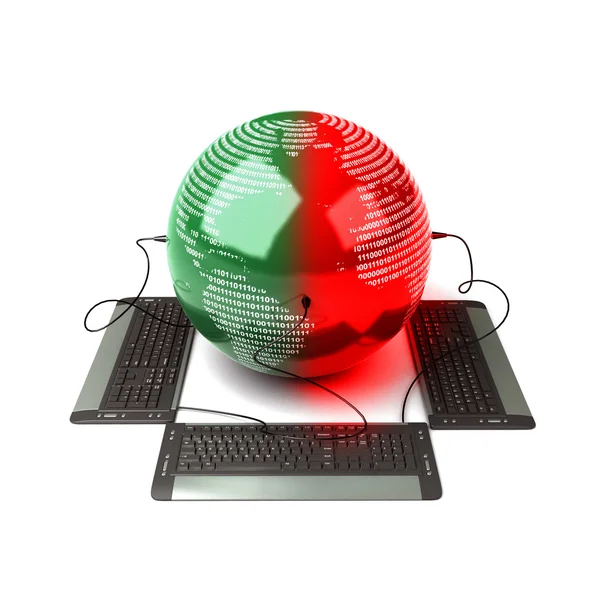 Earth Globe connected with computer keyboard — Stock Photo, Image