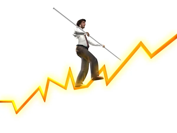 Empresario en un gráfico de finanzas con el objetivo de la parte superior — Foto de Stock