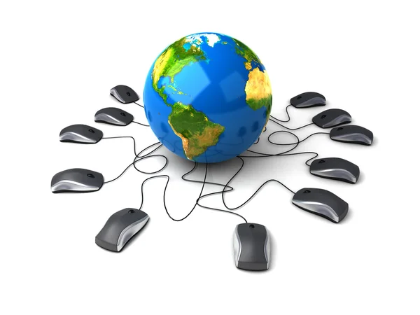 stock image Earth Globe connected with computer mouses