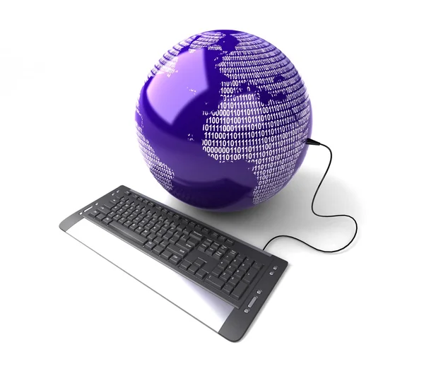 Земной глобус подключен к компьютерной клавиатуре — стоковое фото