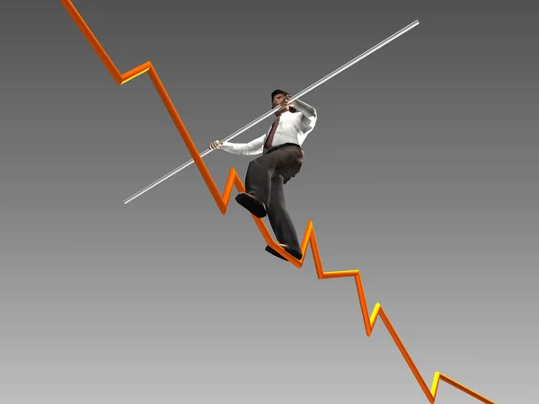 Affärsman på finans grafik siktar på toppen — Stockfoto