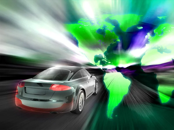 Snelle auto beweegt met bewegingsvervaging — Stockfoto