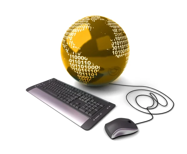 Earth Globe conectado con teclado de ordenador . — Foto de Stock