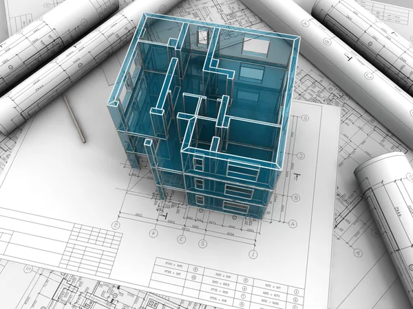 Breadboard model of a building made under drawings — Stock Photo, Image