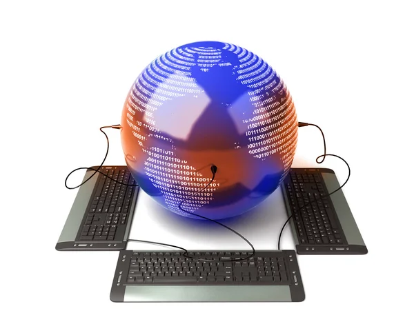 Globo da Terra conectado com teclado do computador — Fotografia de Stock