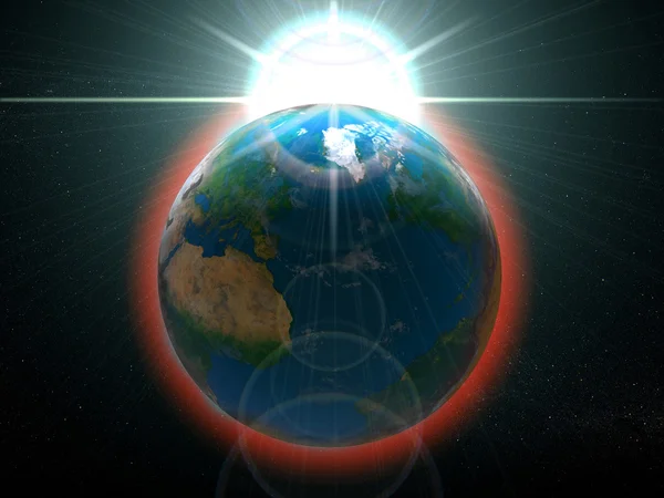太陽の図は上昇と地球 — ストック写真