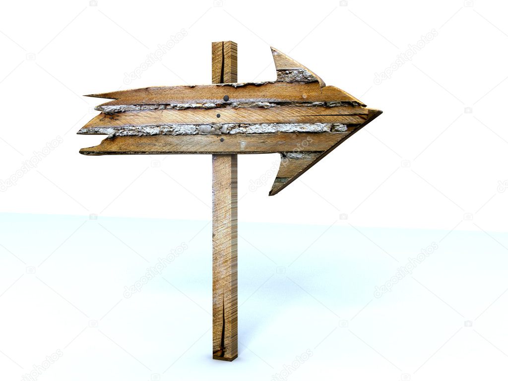 Old wood sign isolated on white