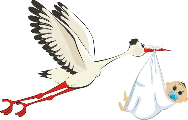 stock vector Stork delivering a newborn baby