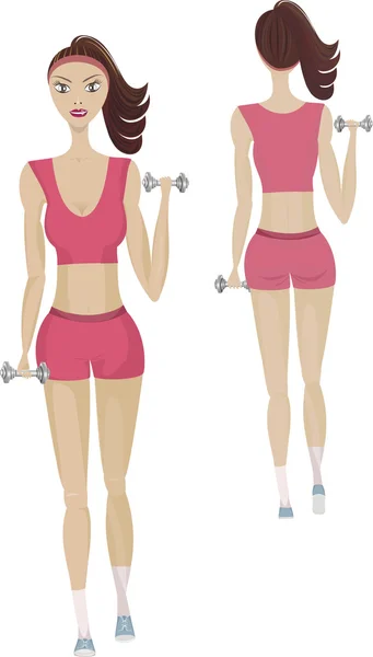 The girl with dumbbell — Stock Vector