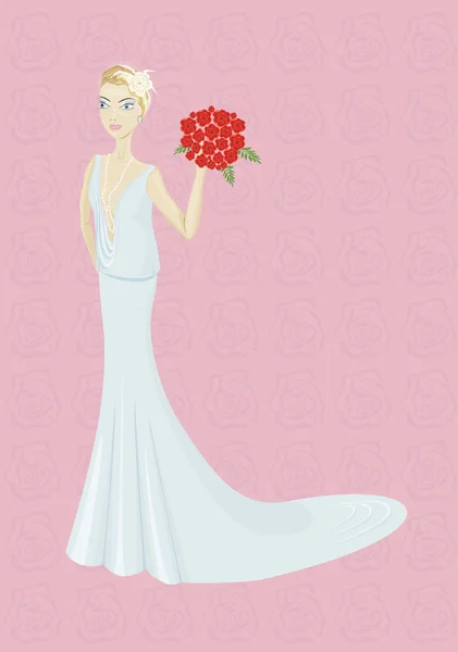 Illustration vectorielle : Mariée avec bouquet — Image vectorielle