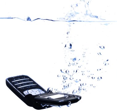 Phone splashing into water - high key clipart
