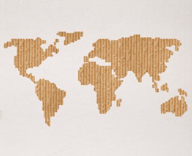 Global shipping concept with cardboard world map clipart