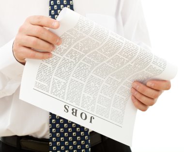 Man in shirt and tie looking for job - closeup clipart