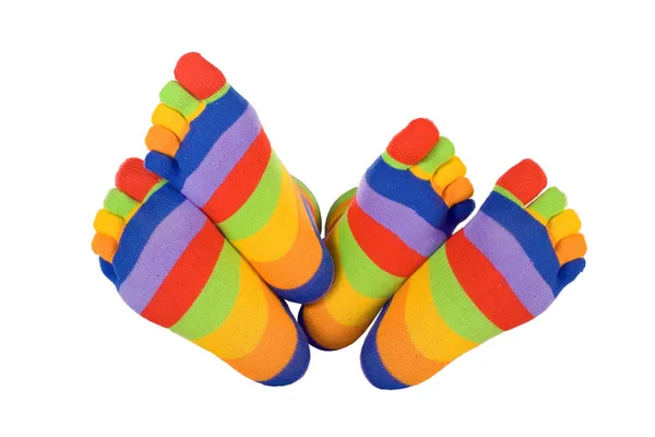 stock image Man and woman feets in funny socks