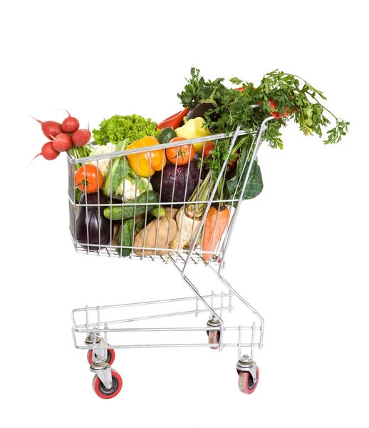 Winkelwagen met Groenten en fruit — Stockfoto