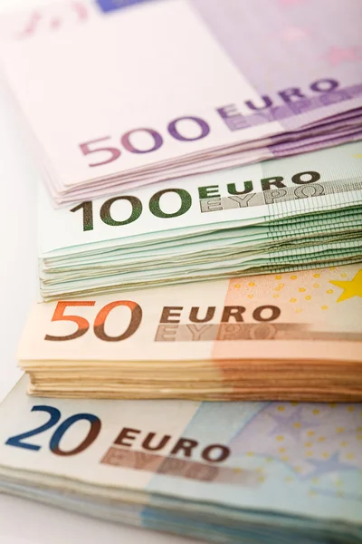Hromádky bankovek eura - detail — Stock fotografie