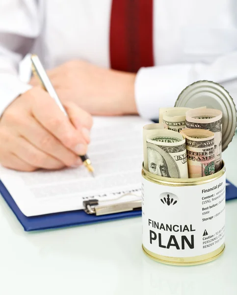 Concept of business man making financial plan - closeup — Stock Photo, Image