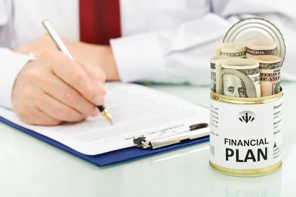 Financieel plan concept met dollars — Stockfoto