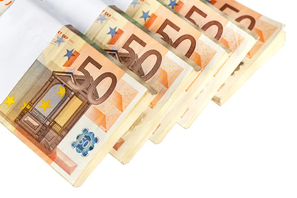 Stapels van vijftig euro-bankbiljetten — Stockfoto