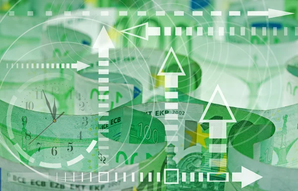Closeup τραπεζογραμμάτια ευρώ - έννοια του χρόνου και χρήματος — Φωτογραφία Αρχείου