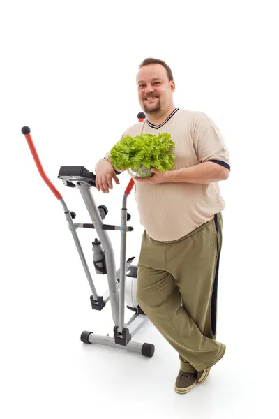 Plano de energia para a aptidão - homem com sobrepeso escolhas saudáveis — Fotografia de Stock