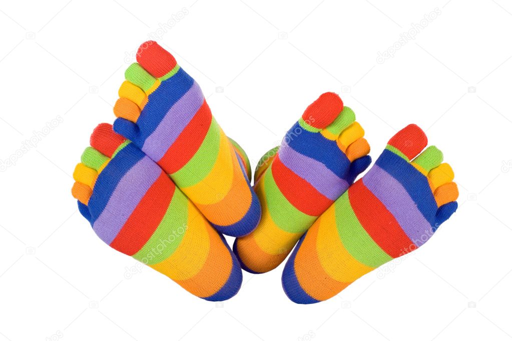 Man and woman feets in funny socks