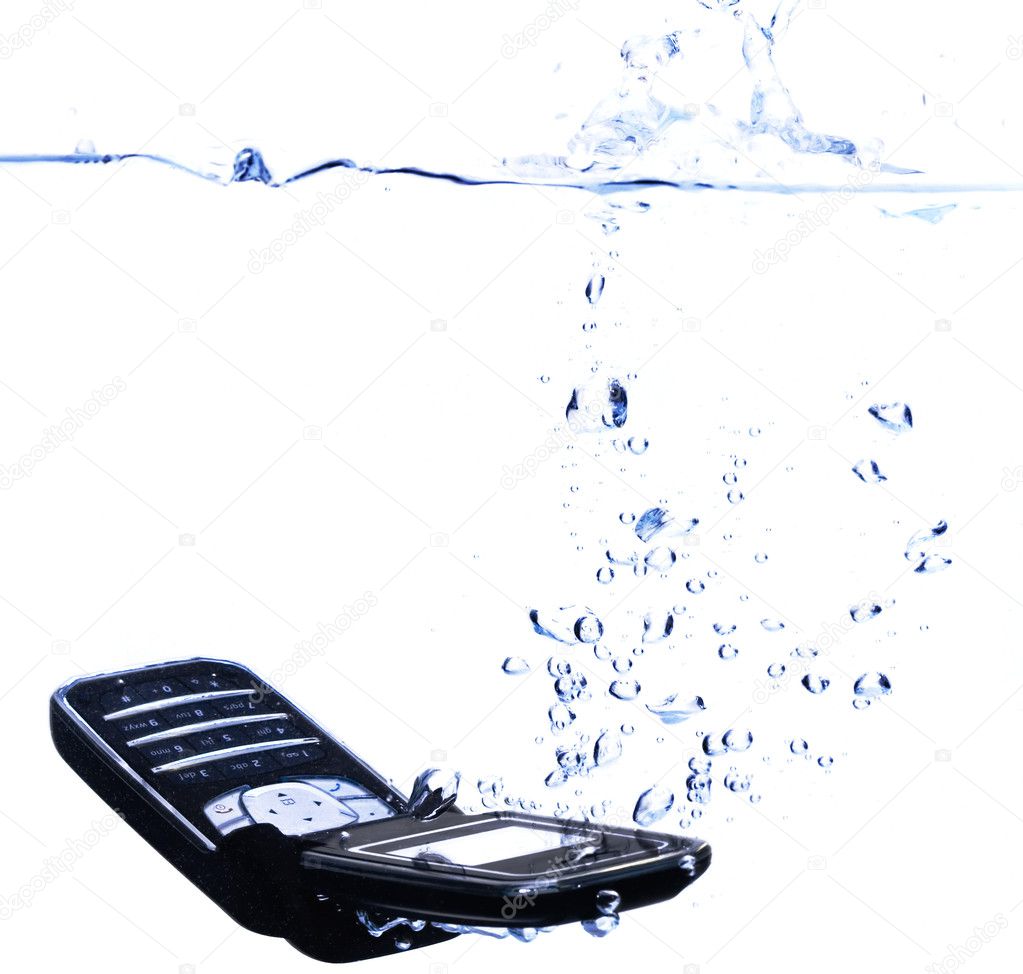 Phone splashing into water - high key