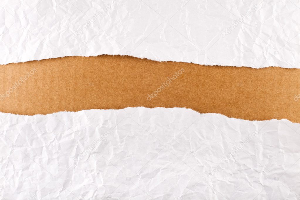 Torn paper strip series - crumpled paper over brown