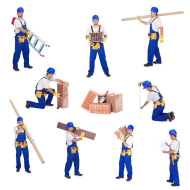 Handyman or worker involved in different activities clipart