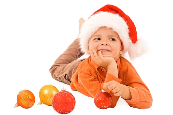 Boy dreaming about christmas - isolated — Stock Photo, Image