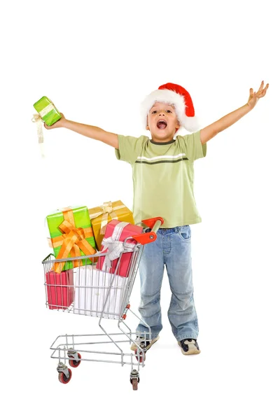 Niño feliz con regalos de Navidad — Foto de Stock