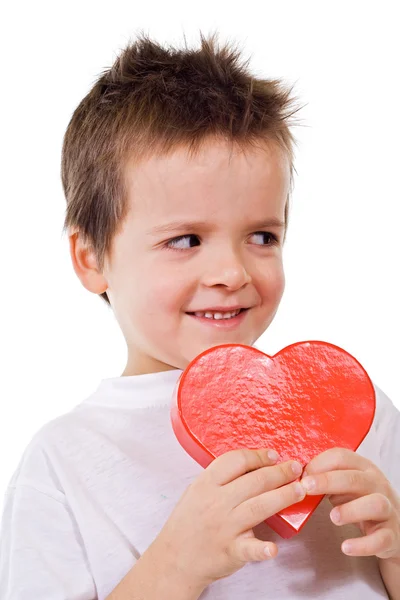 Gelukkige jongen met valentines aanwezig — Stockfoto