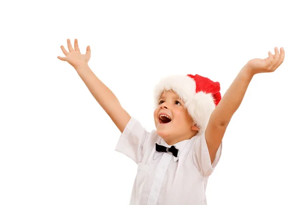 Pojke välkomna julen — Stockfoto