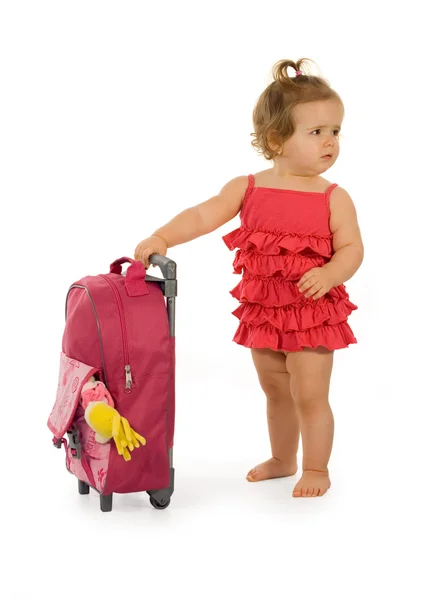 Red traveler baby girl — Stock Photo, Image