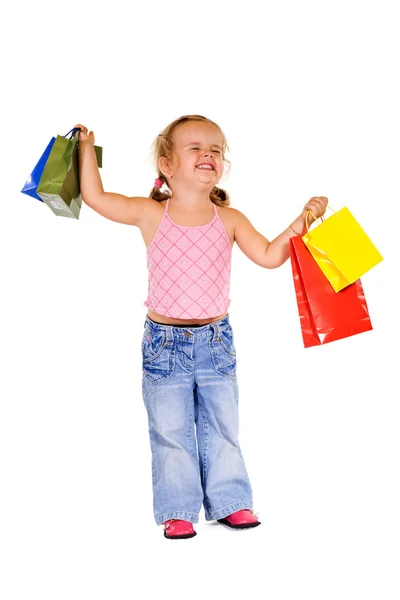 Extremamente feliz shopper menina — Fotografia de Stock