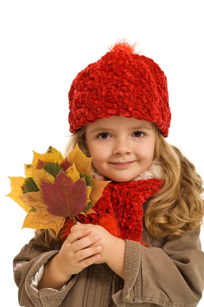 Little girl autumn portrait - isolated — Stock Photo, Image