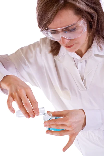 Woman researcher with flasks — Stock Photo, Image