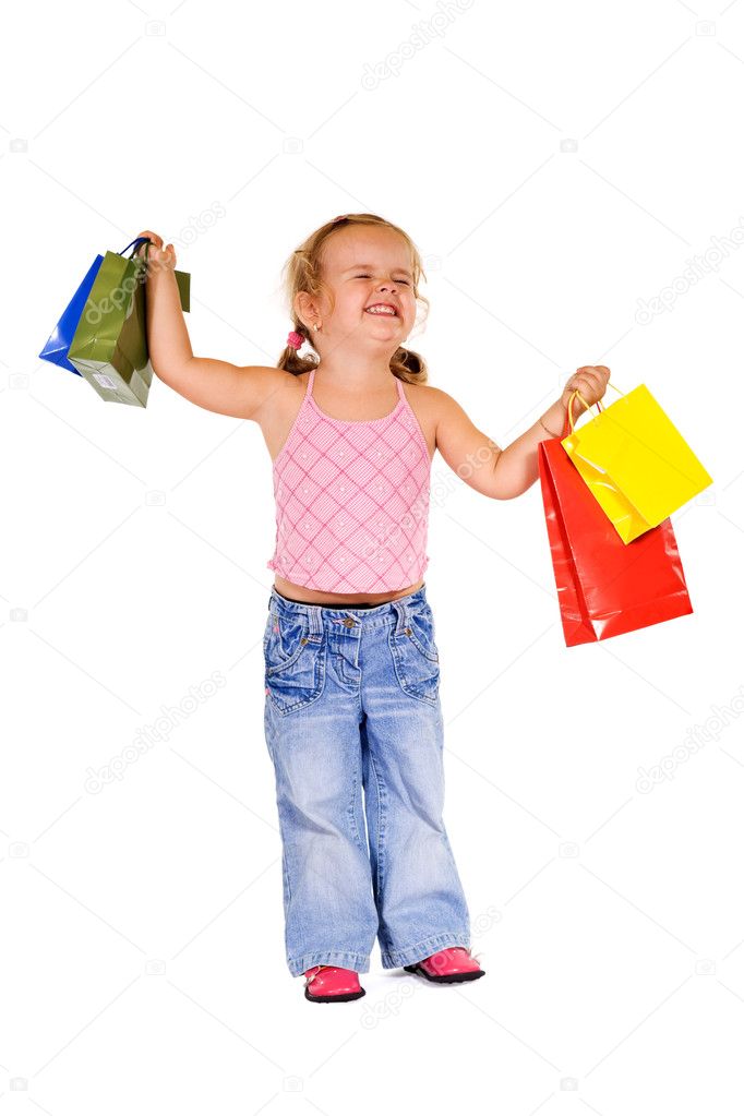 Extremely happy shopper girl