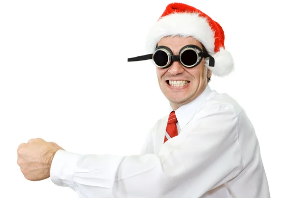Crazy santa hat businessman — Stock Photo, Image