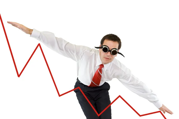 Businessman going down along the chart — Stock Photo, Image