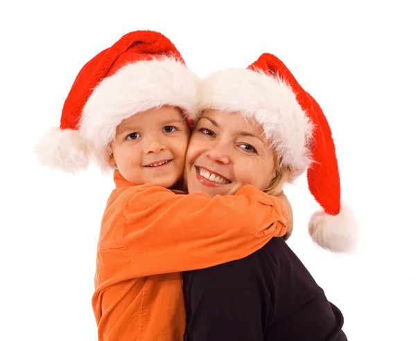 Mutter und Sohn zur Weihnachtszeit - isoliert — Stockfoto