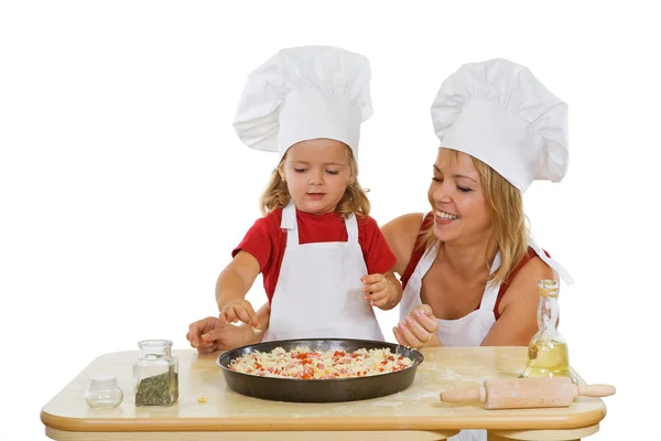 Girls preparing pizza — Stock Photo, Image