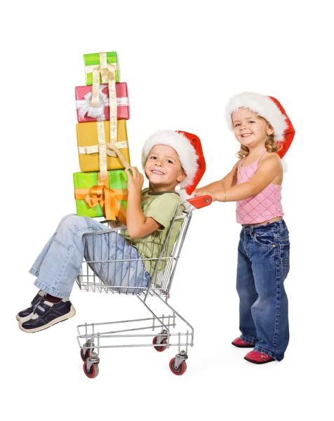 Glückliche Kinder mit Geschenken — Stockfoto