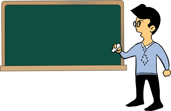 Cartoon leraar staan bij het schoolbord — Stockvector