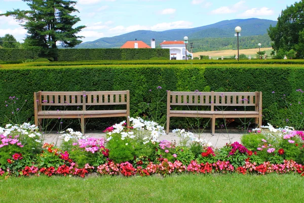 Two benches in a park — Stock Photo, Image